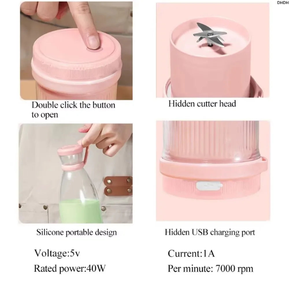 1Pc 420Ml Personal Size Blender, Portable Blender, Battery Operated USB Blender, Smoothies Blender Bottle Portable Juicer
