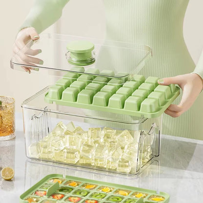 Press Ice Tray Bucket Multifunctional 48 Gride Ice Cube Mold Ice Maker with One-Touch to Release Portable Ice Box Ice Cube Tray