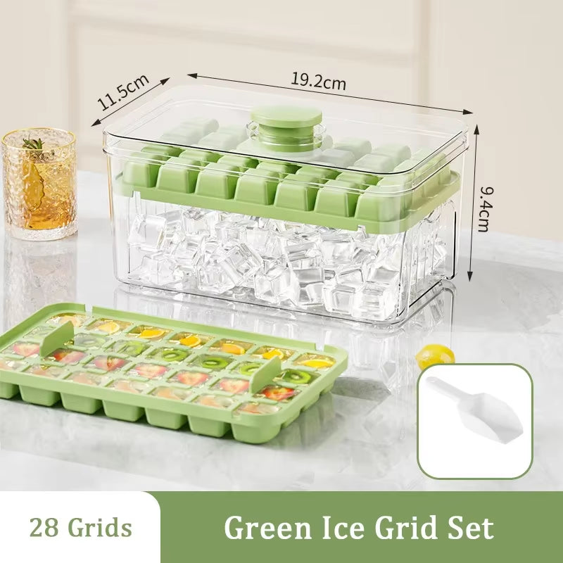 Press Ice Tray Bucket Multifunctional 48 Gride Ice Cube Mold Ice Maker with One-Touch to Release Portable Ice Box Ice Cube Tray