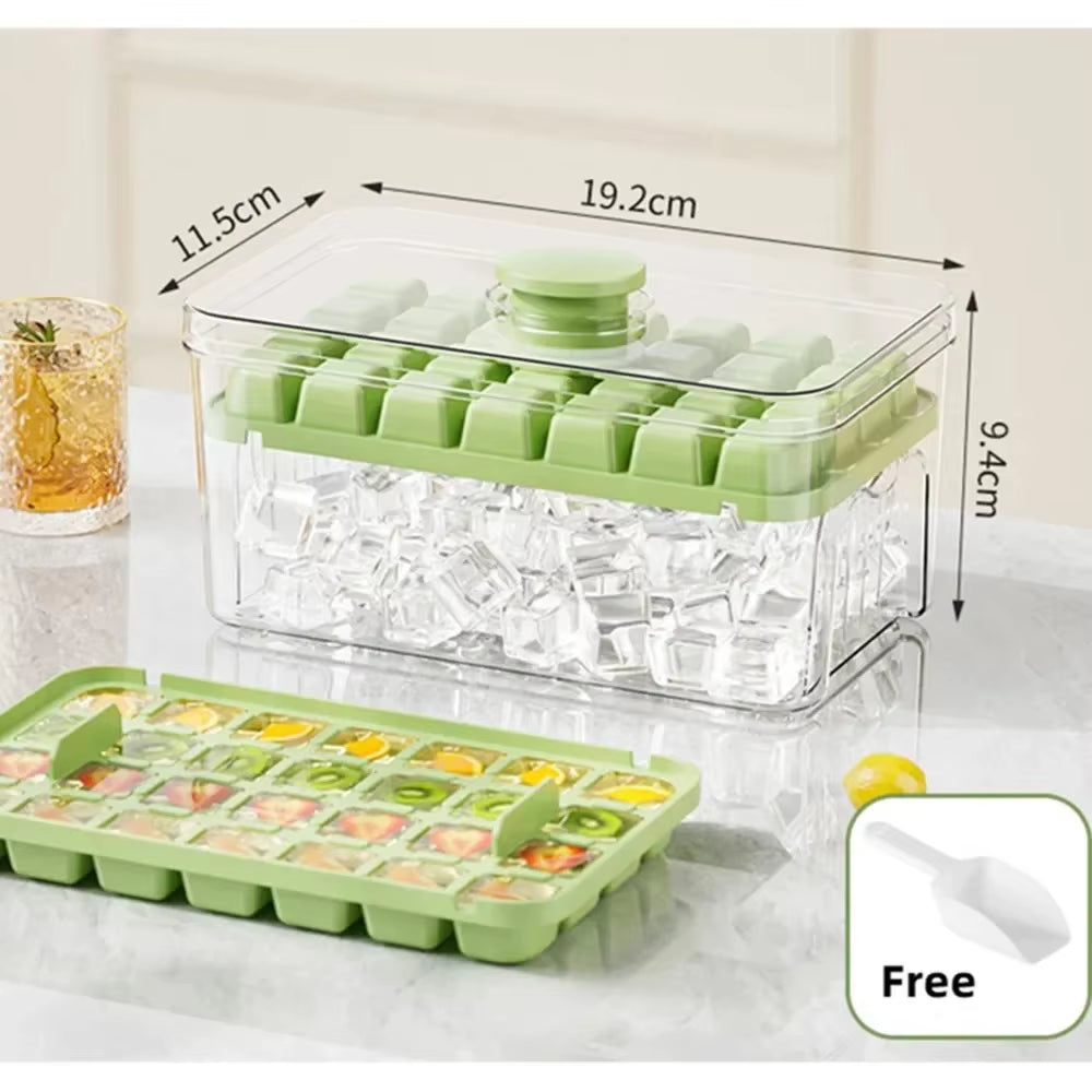 Press Ice Tray Bucket Multifunctional 48 Gride Ice Cube Mold Ice Maker with One-Touch to Release Portable Ice Box Ice Cube Tray