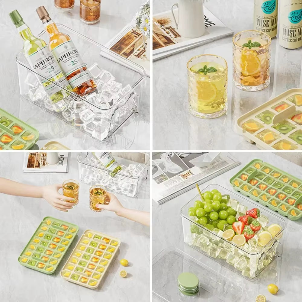 Press Ice Tray Bucket Multifunctional 48 Gride Ice Cube Mold Ice Maker with One-Touch to Release Portable Ice Box Ice Cube Tray