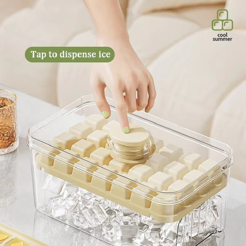 Press Ice Tray Bucket Multifunctional 48 Gride Ice Cube Mold Ice Maker with One-Touch to Release Portable Ice Box Ice Cube Tray